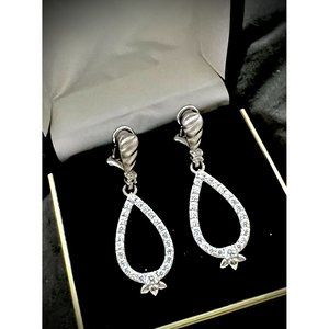 Judith Ripka 925 Sterling and Pave' Set White Sapphire Pear Drop Earrings